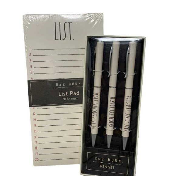 Rae Dunn Notepad 3 Pen Set Black Ballpoint List Note Pad Office Teacher Gift - Picture 1 of 3